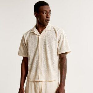 Abercrombie Mens Camp Collar Lace Shirt size Large NWT